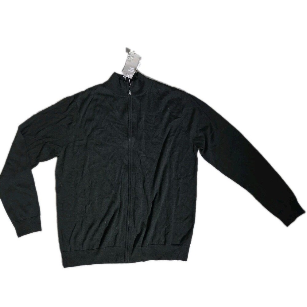 NWT H&M Black Merino Wool Blend Full Zip Cardigan Sweater Mens XL Lightweight